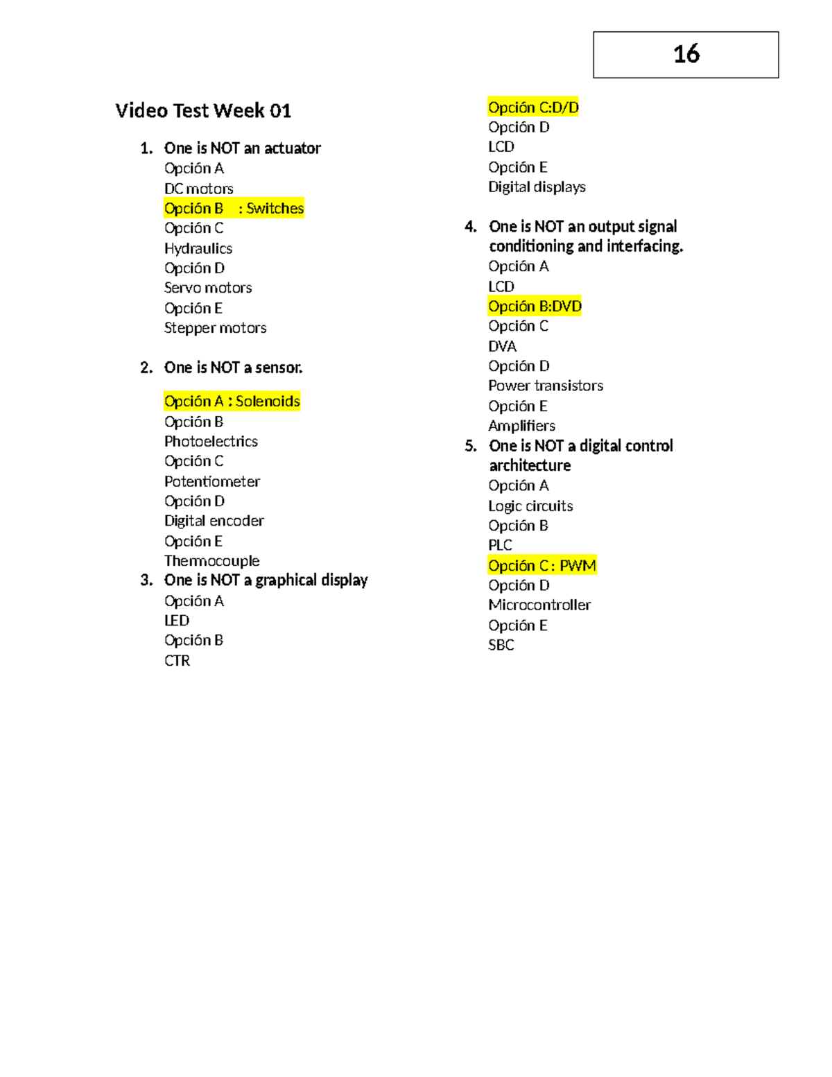 16 Video Test & Exercise Week 01-08: Electrical Engineering Concepts ...