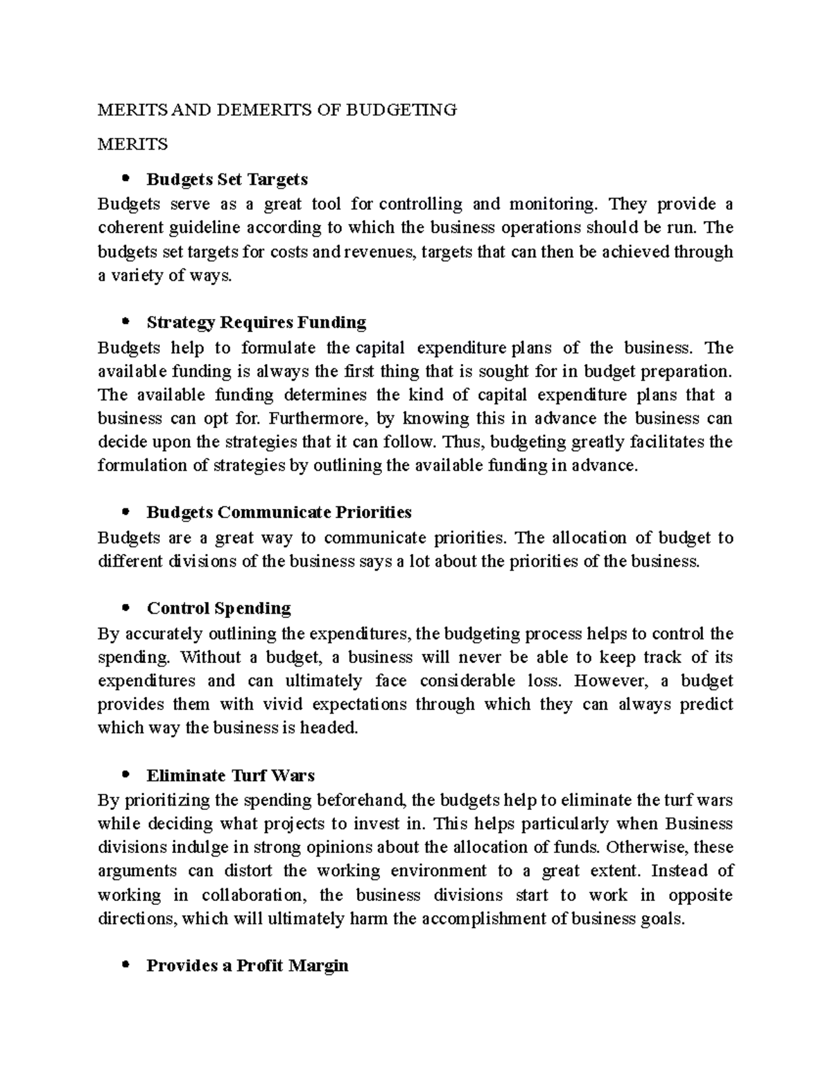 Merits & Demerits of Budgeting: A Comprehensive Analysis - Studocu