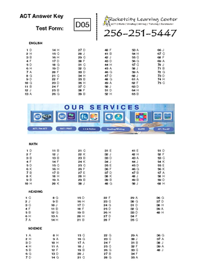 D05-ACT Answer Key: Comprehensive Responses by Section - Studocu