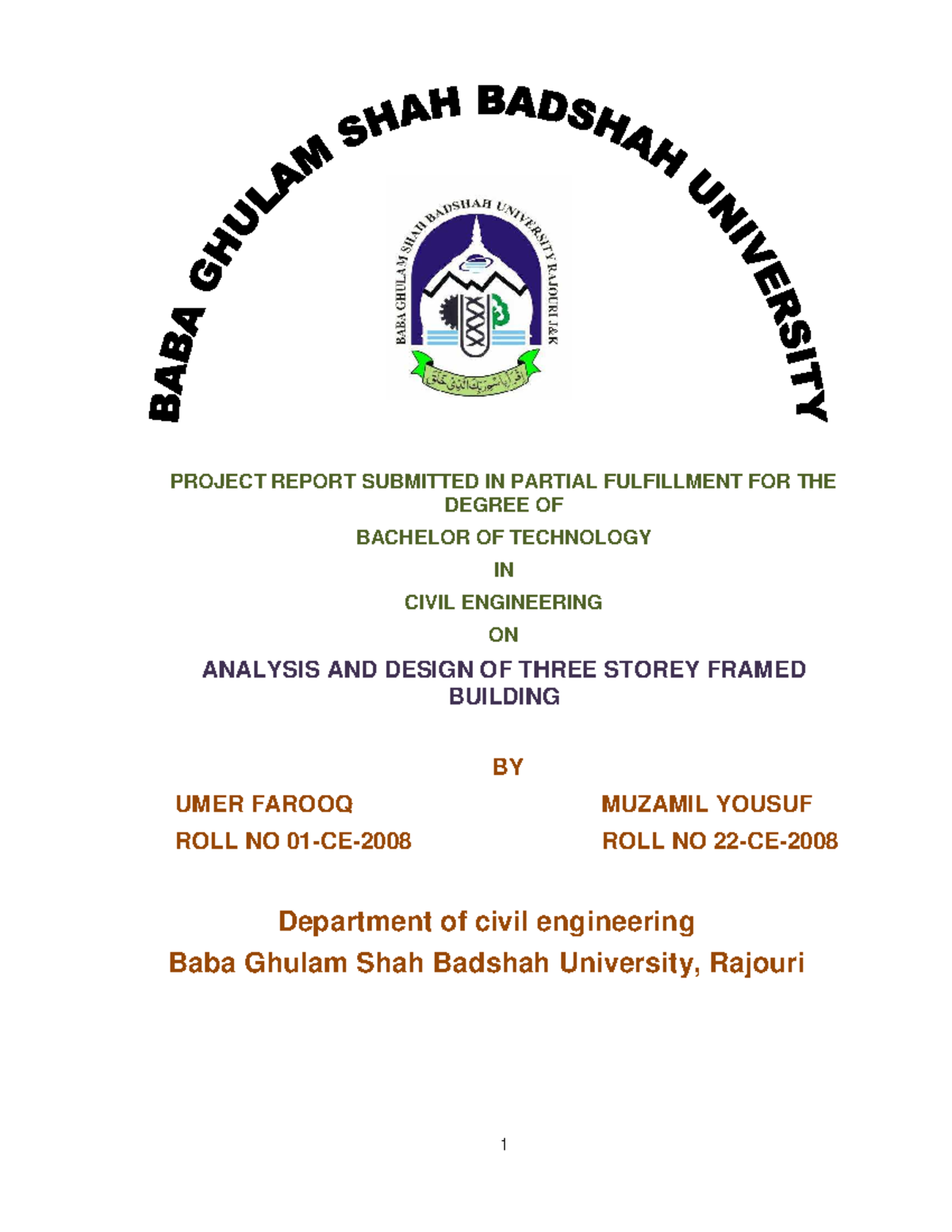 Analysis AND Design OF Three Storey FRAM - PROJECT REPORT SUBMITTED IN ...