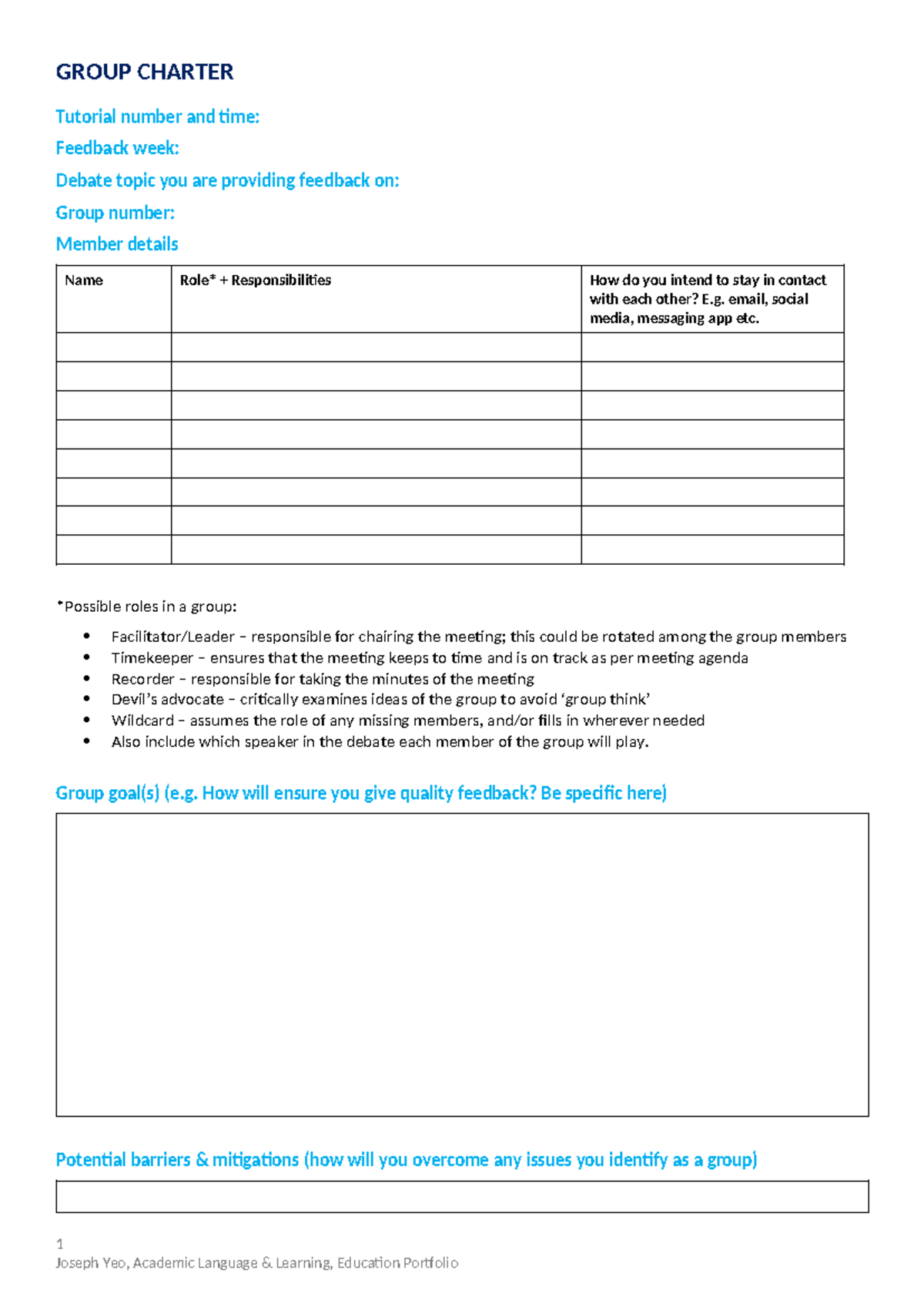 Group Charter for Debate Feedback - Tutorial 1, Joseph Yeo - Studocu