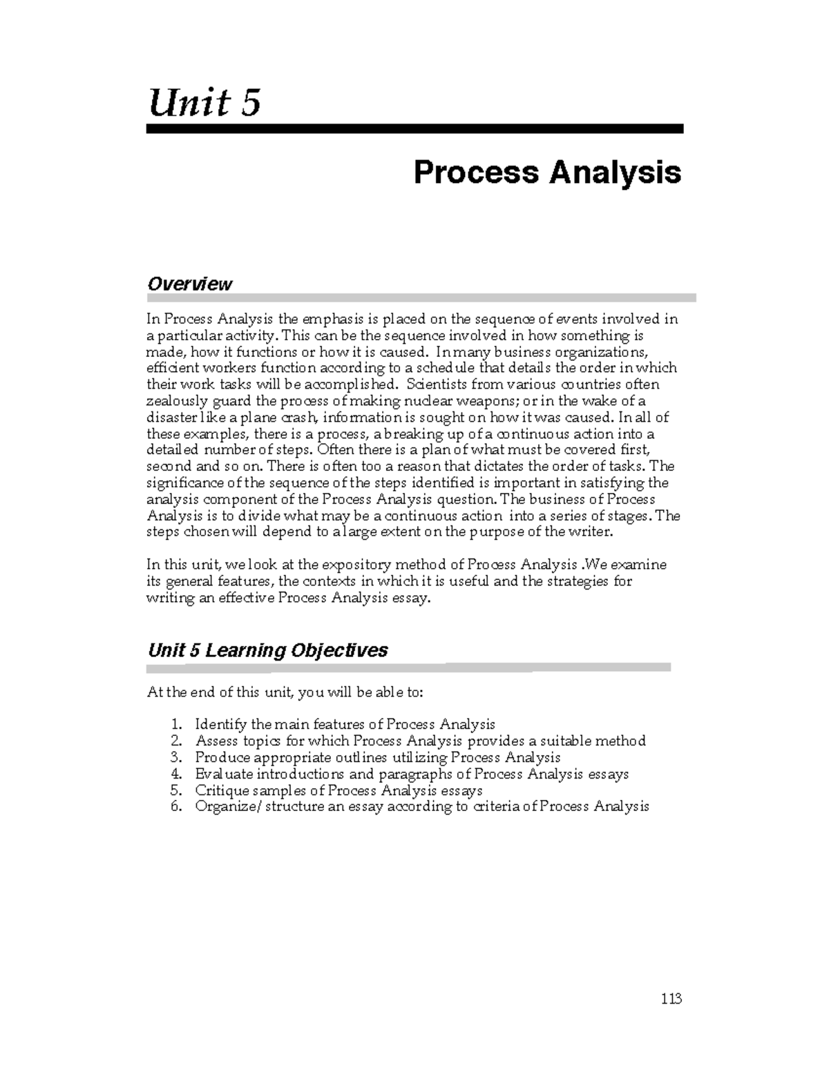Unit 5: Process Analysis Overview and Strategies - Studocu