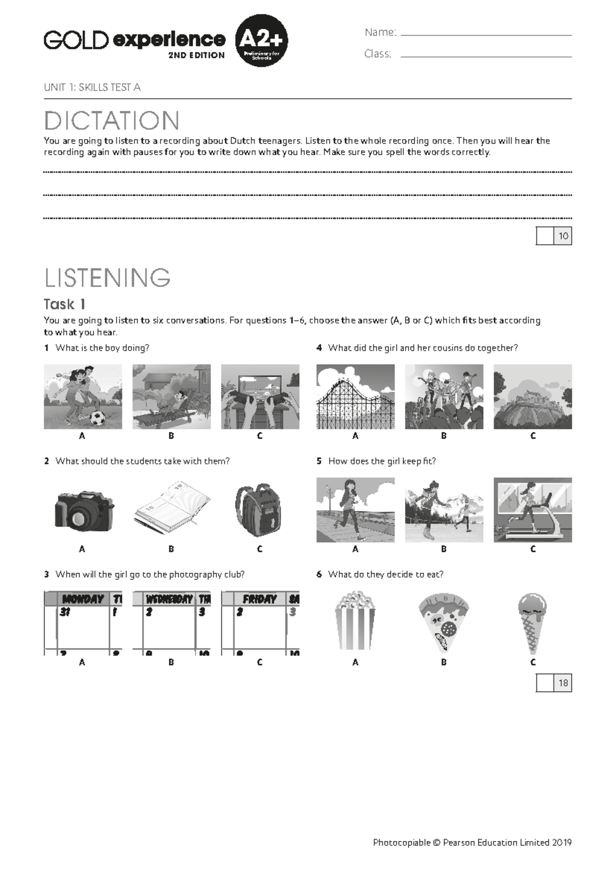 Gold Experience A2P U1 Skills Test A: Listening and Reading Tasks - Studocu