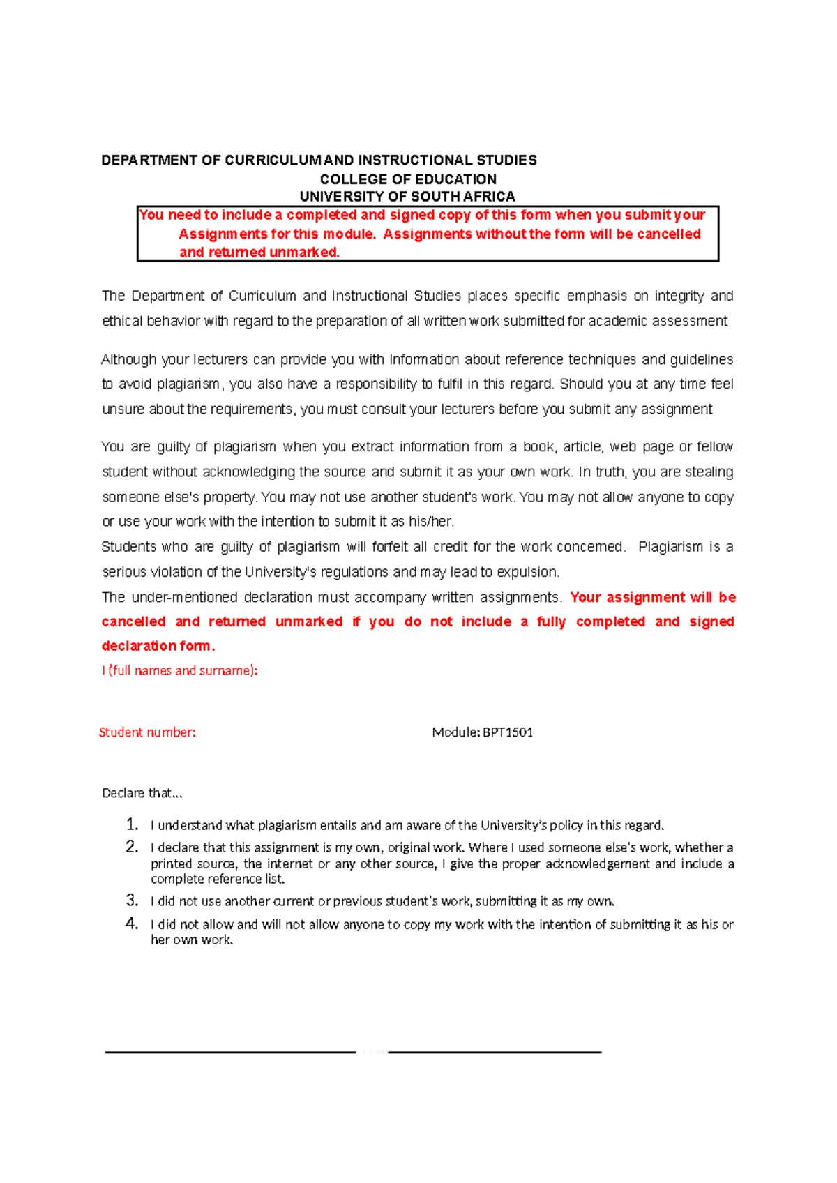 RCE2601 Assignment 2: Source Evaluation & Academic Integrity - Studocu