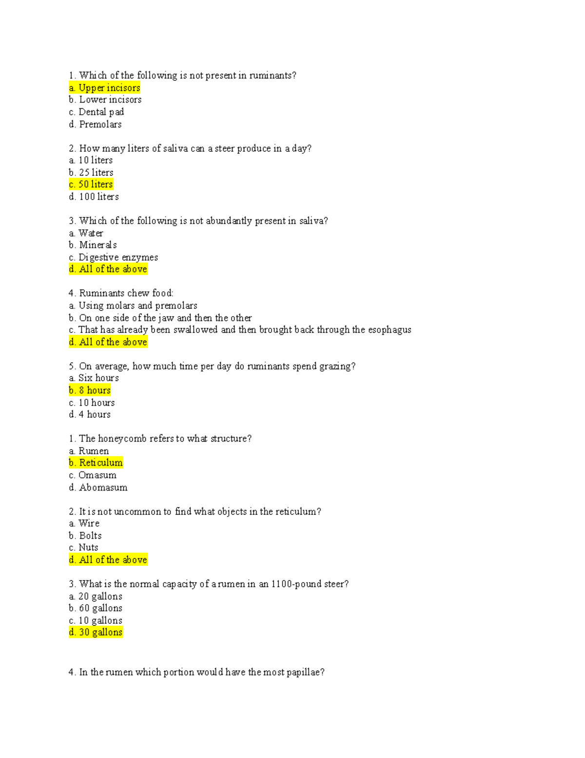 ANSC Quiz: Ruminant Anatomy & Physiology Questions - Studocu