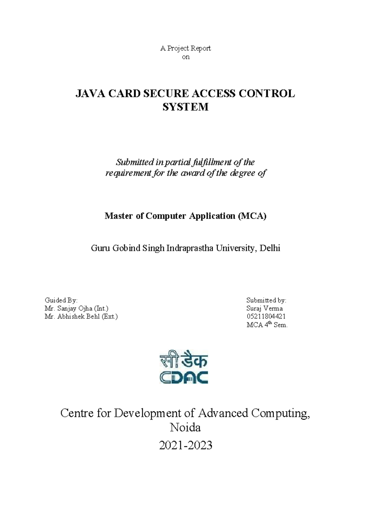 MCA-202 - Final Project Report on Java Card Secure Access Control ...