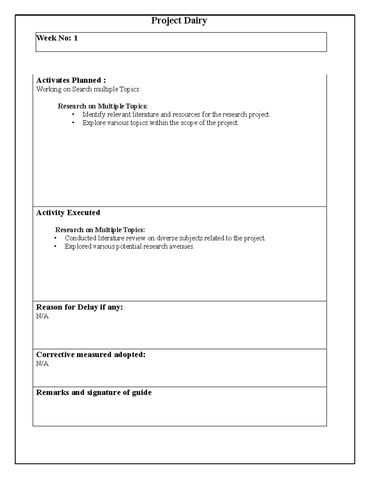 5th Semester Project Diary: Weekly Activities & Outcomes - Studocu