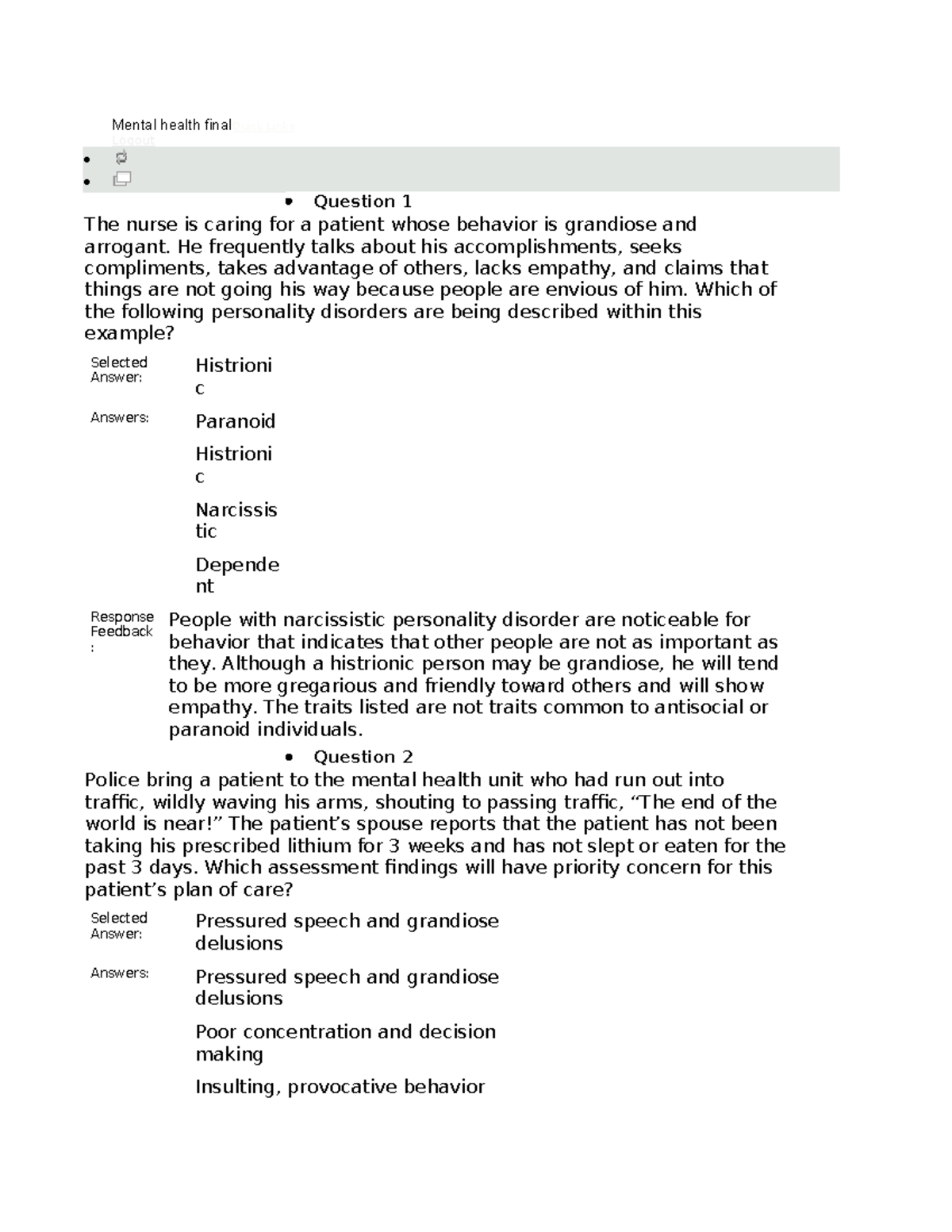Final Exam: Mental Health Nursing (MHN 101) Study Guide - Studocu