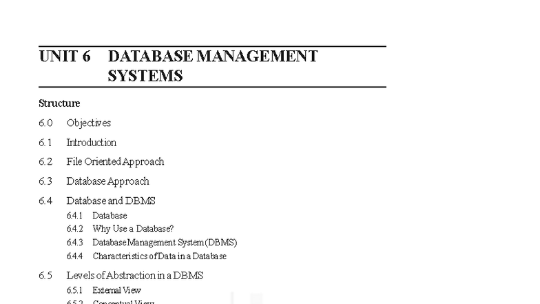 DBMS Notes - UNIT 6: Database Management Systems Overview - Studocu