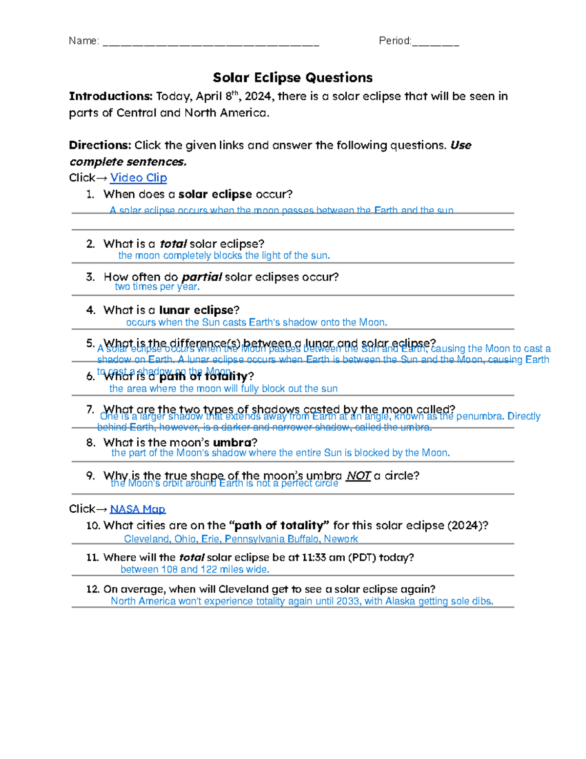 PHYS 101: Solar Eclipse Questions & Observational Insights - Studocu
