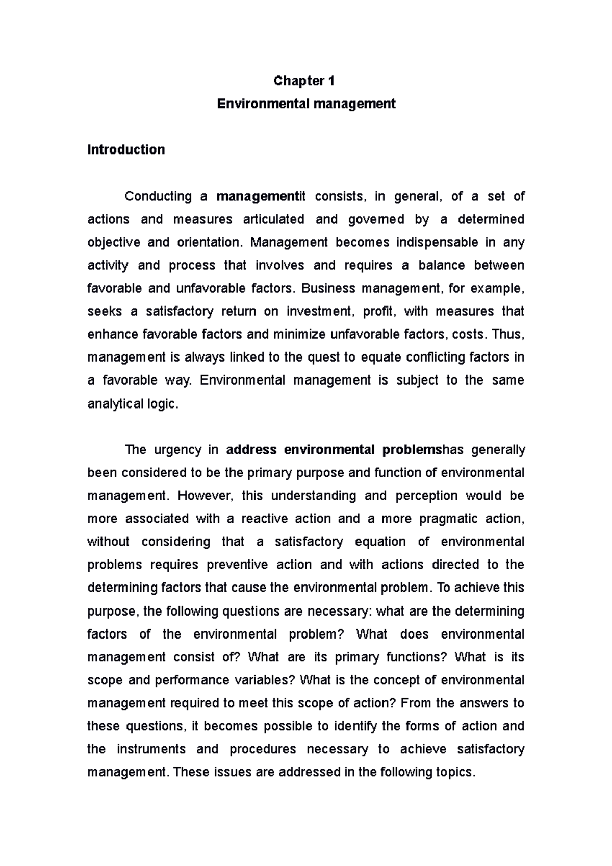 Environmental Management Overview - Chapter 1 Analysis - Studocu
