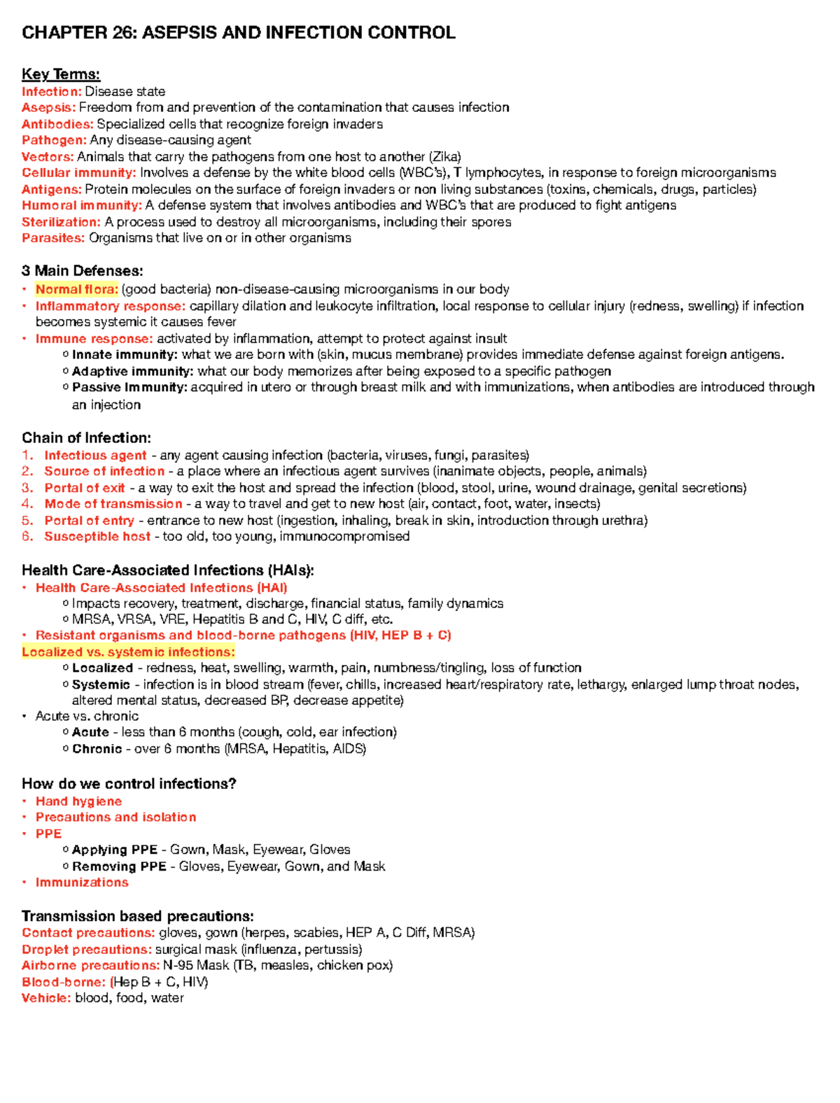 Chapter 26 Asepsis and Infection Control - CHAPTER 26: ASEPSIS AND ...