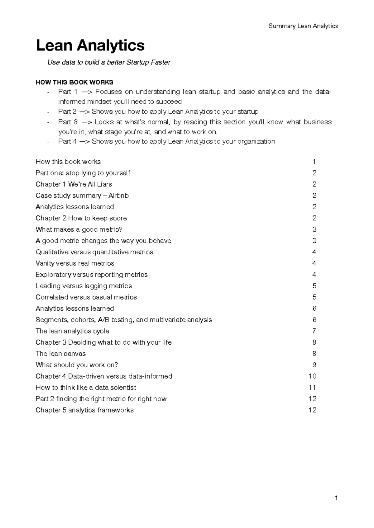 Lean Startup Summary: Key Concepts from Lean Analytics - Studeersnel