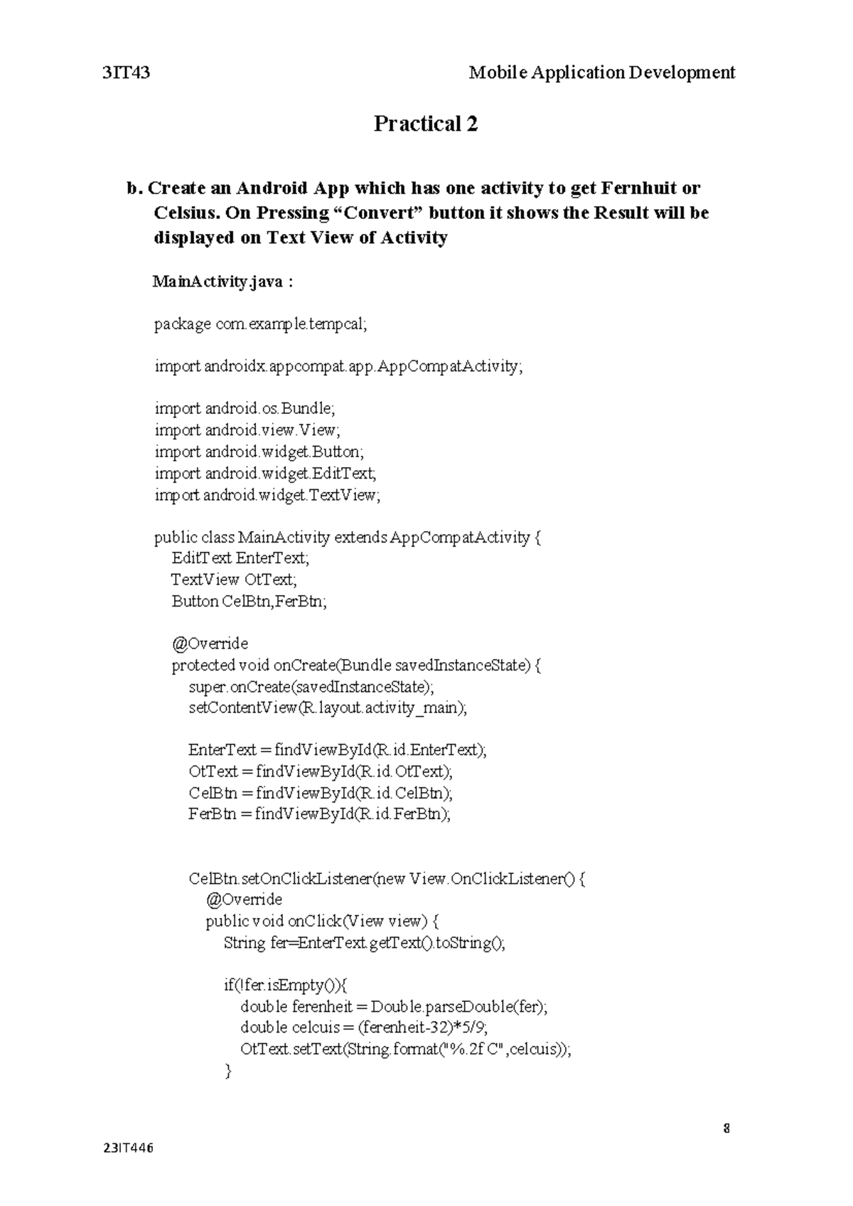 3IT43 Mobile App Dev Practical: Temp Converter & Student List App - Studocu