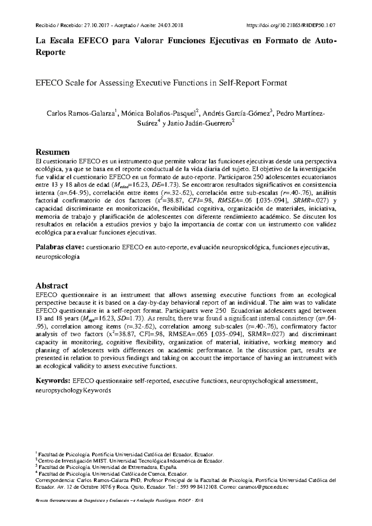 Validación de la Escala EFECO para Evaluación de Funciones Ejecutivas - Document Preview
