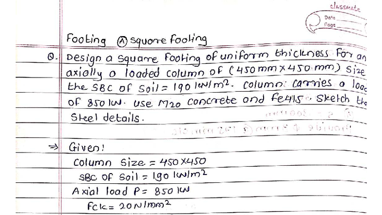 Design of Square Footing for Axially Loaded Column - CE 210 - Studocu