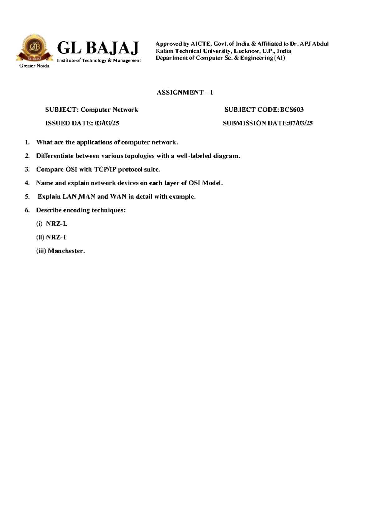 CN Assignment-1 - Helpful computer network assignment for semester exam ...