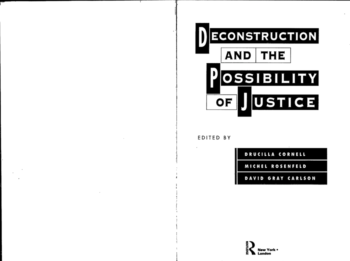 ECON 401: Deconstruction and the Possibility of Justice - Lecture Notes - Studocu