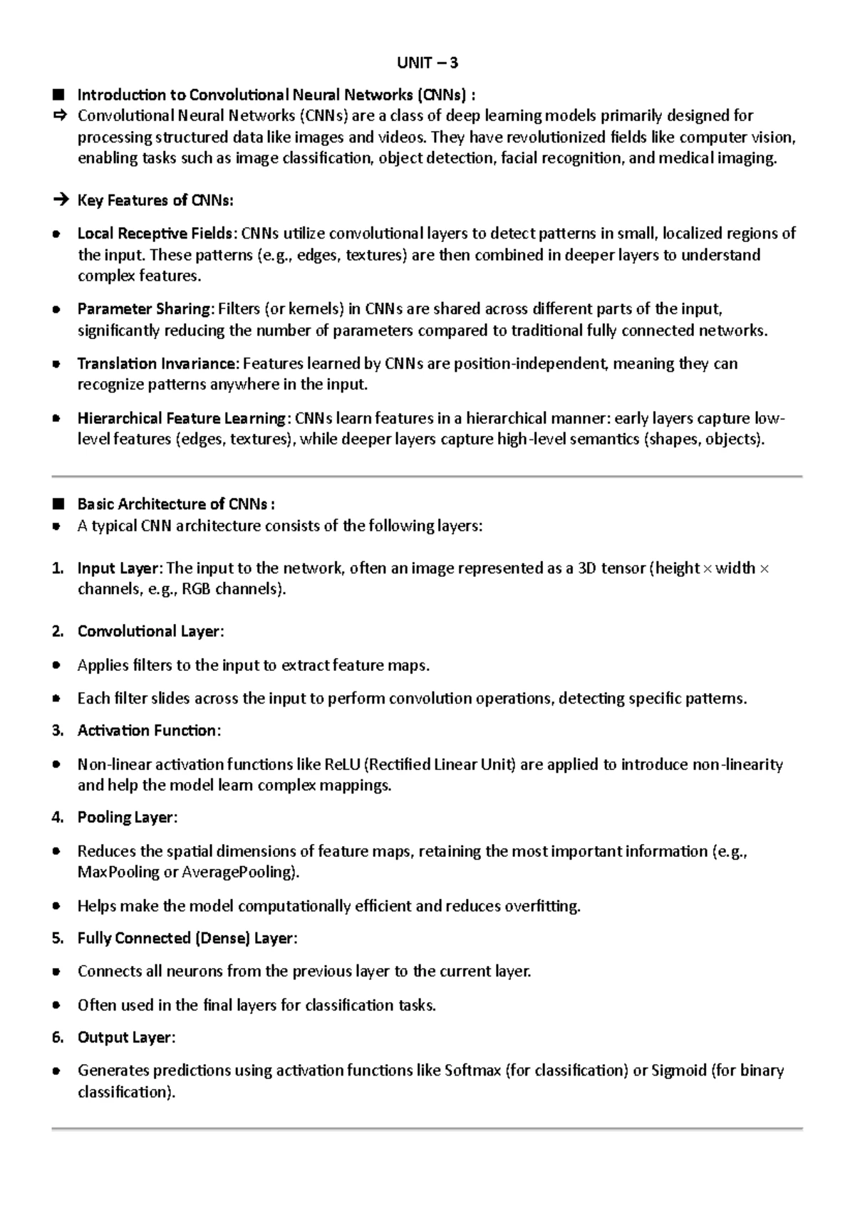 Deep Learning (CS101) Final Exam Notes on Neural Networks and ...
