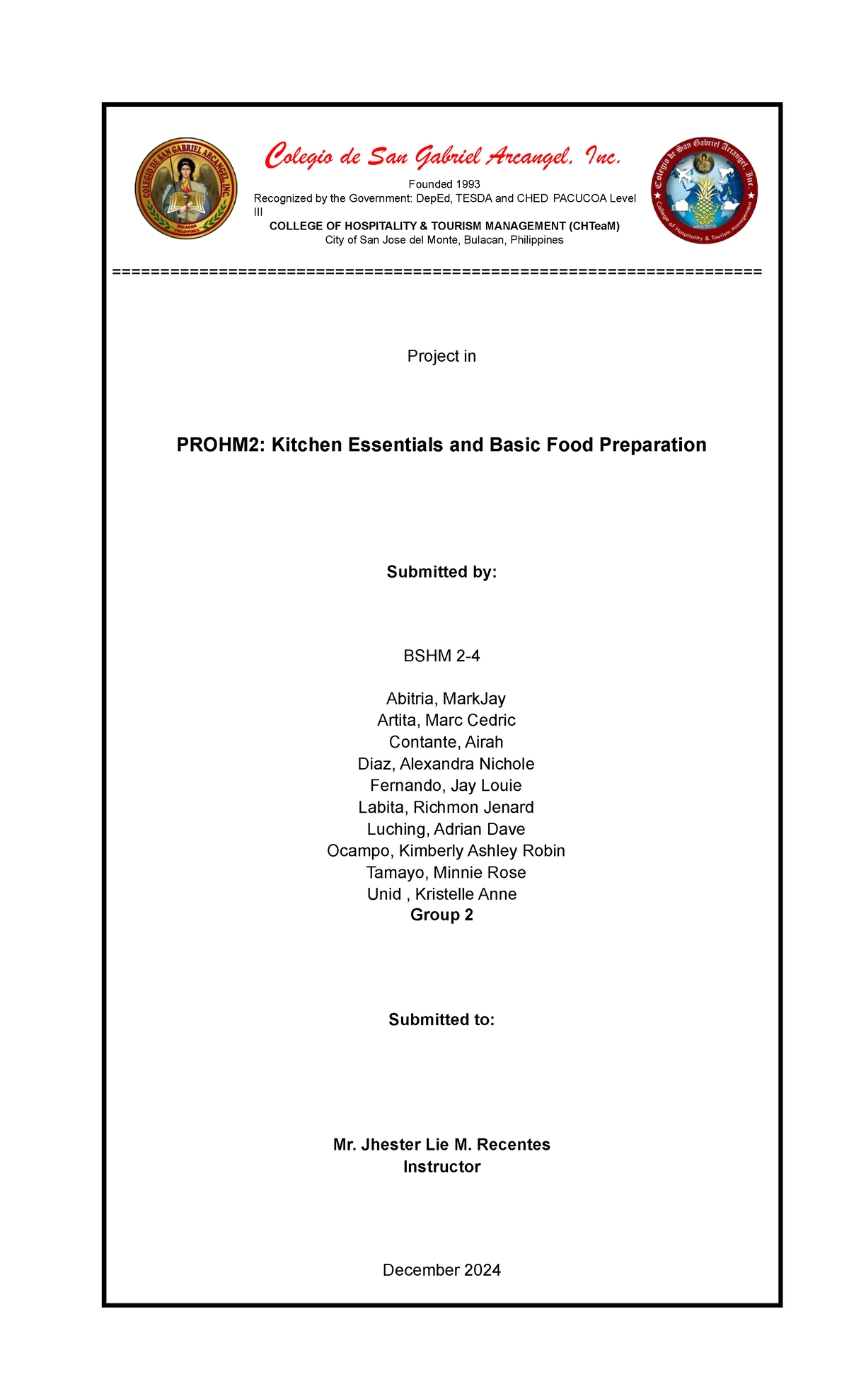 PROHM2: Kitchen Essentials & Basic Food Prep - Group 2 Project Report ...