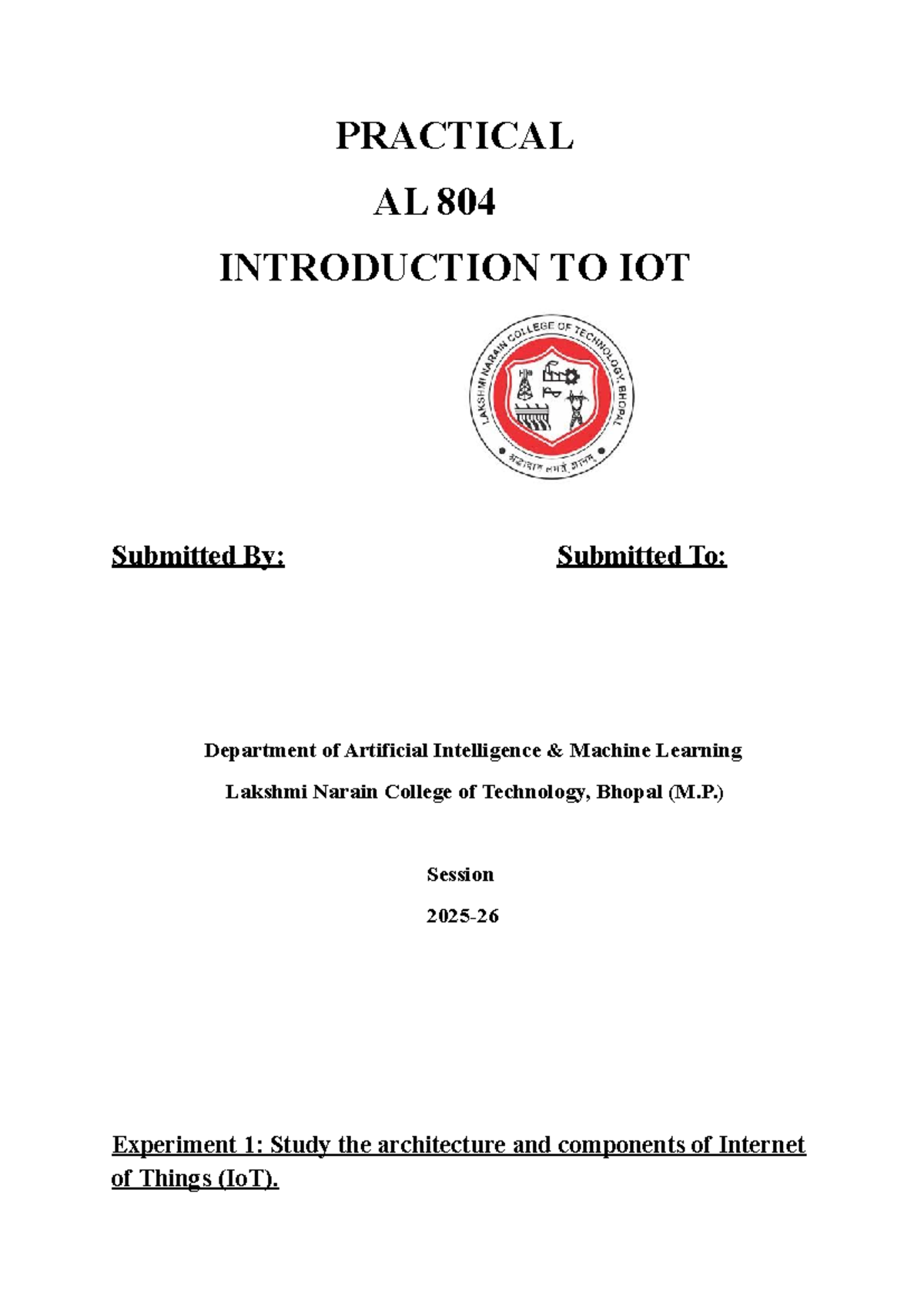 AL 804 Practical: Exploring IoT Architecture & Sensor Interfacing - Studocu