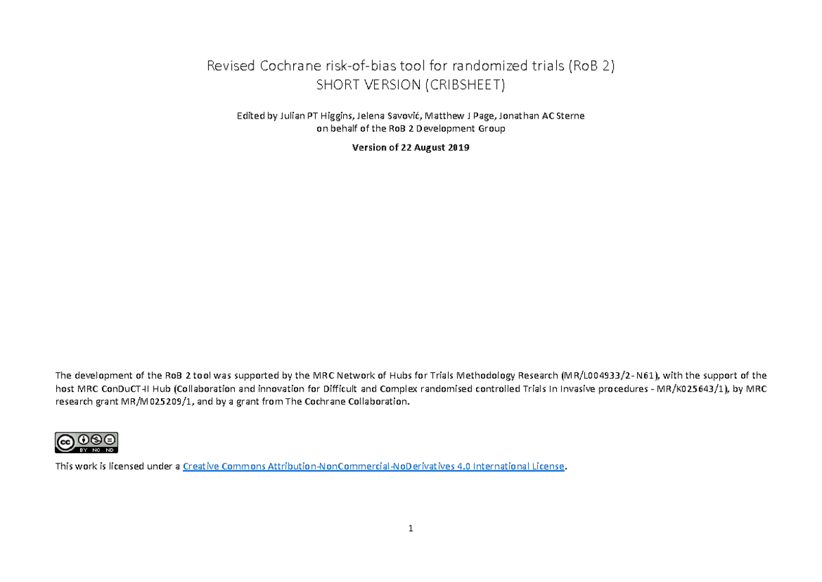 Revised Cochrane RoB 2 Tool for RCTs: Short Version Checklist - Studeersnel