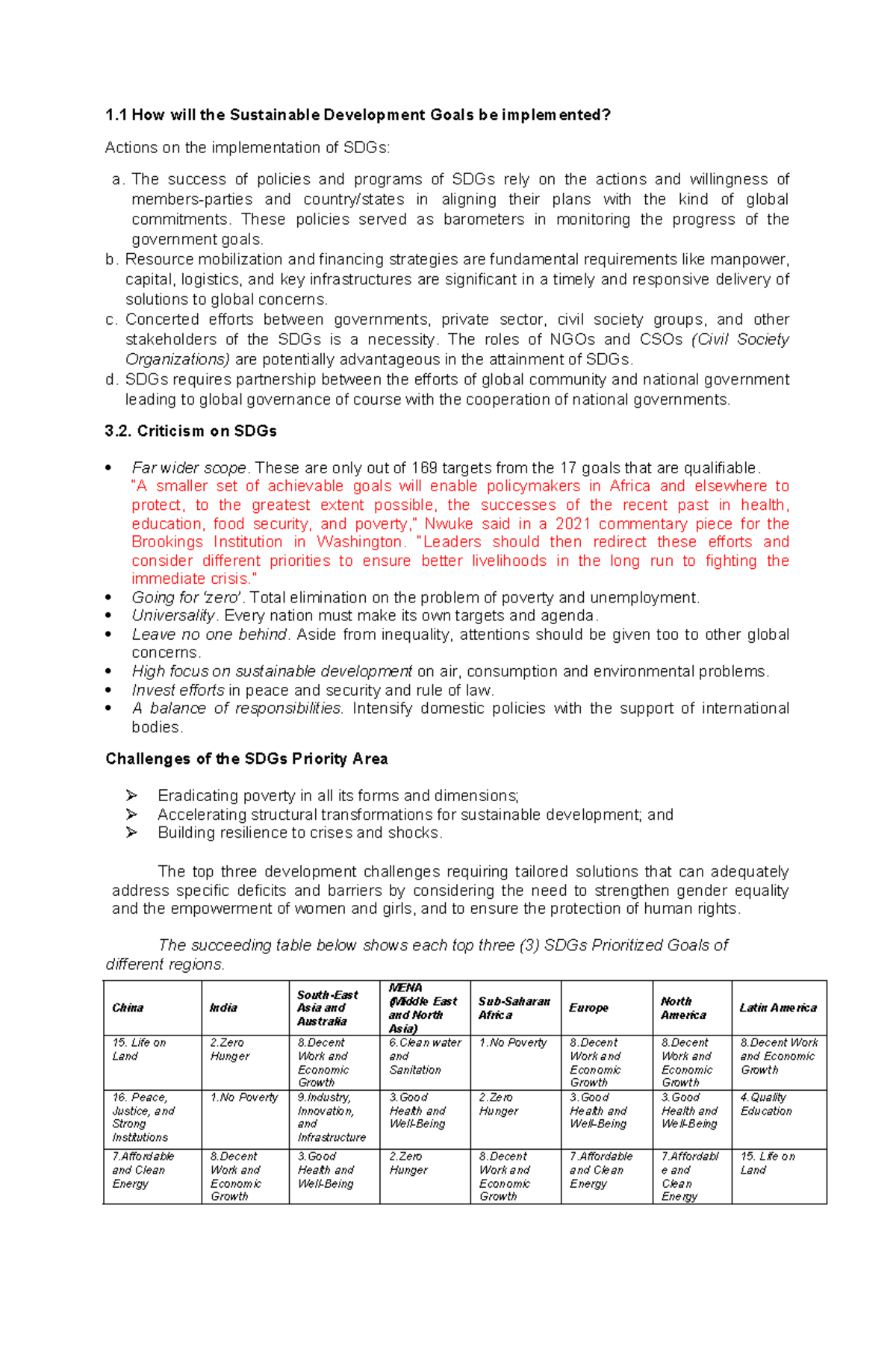 1.1 Implementation and Critique of Sustainable Development Goals (SDGs ...