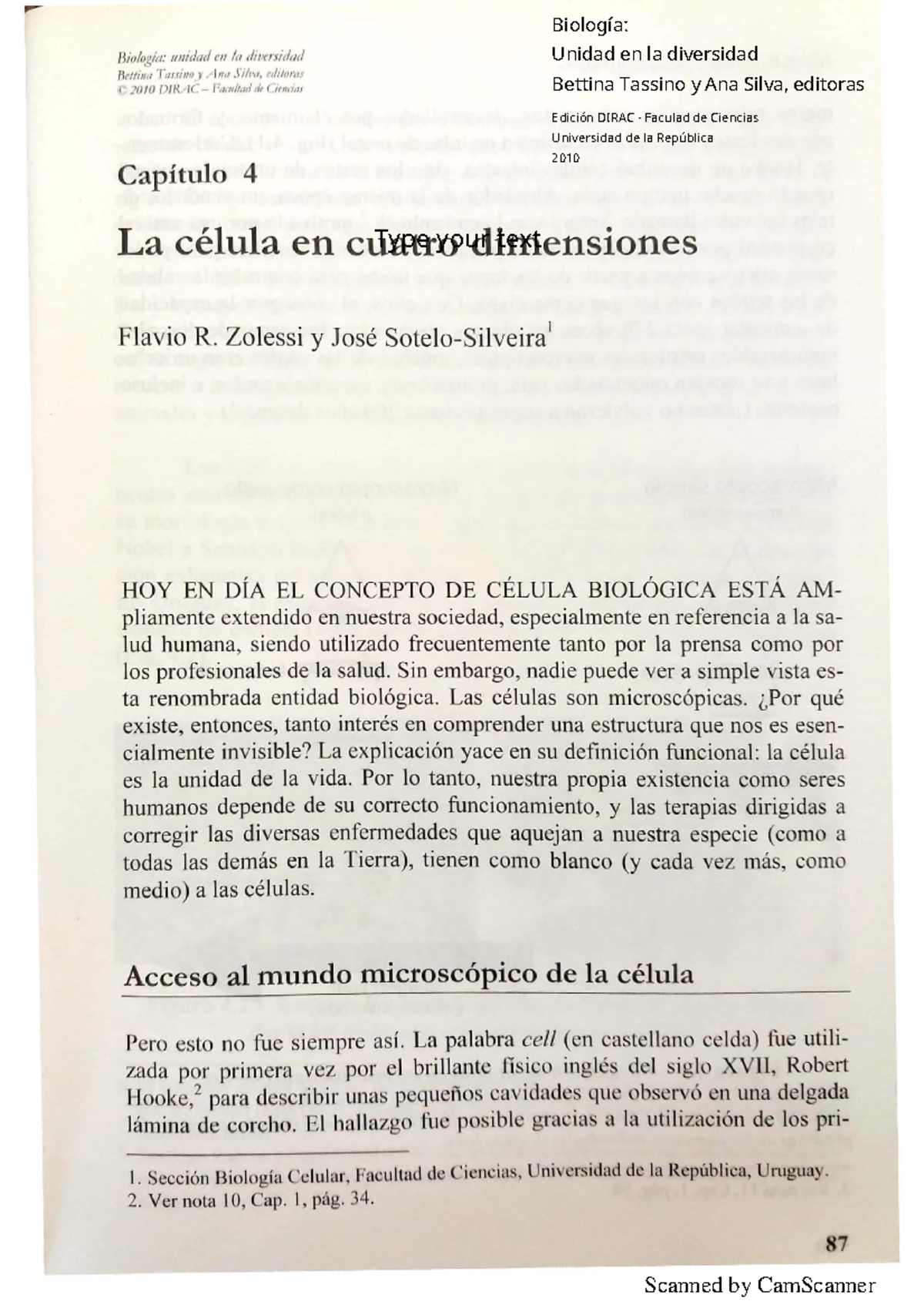 La celula en 4 dimensiones. Zolessi. Sotelo - Type your text Biología ...