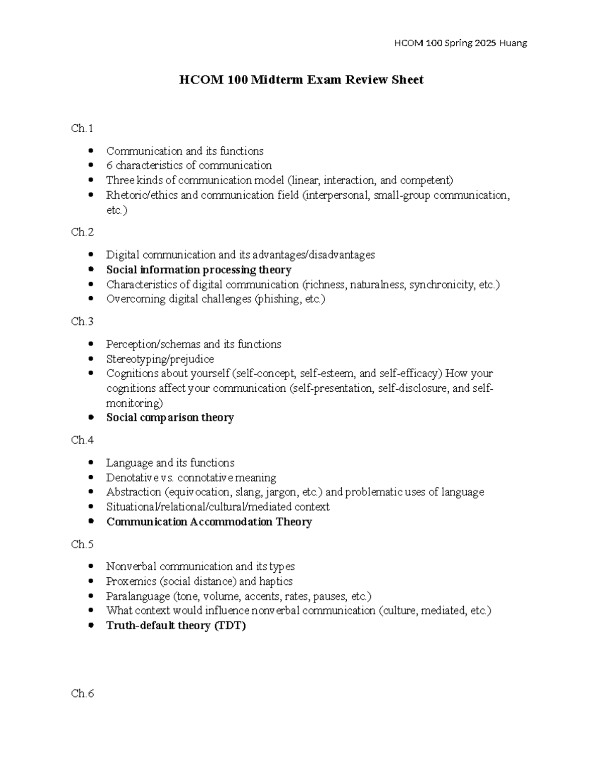 HCOM 100 Midterm Review sheet Spring-25 - HCOM 100 Spring 2025 Huang ...