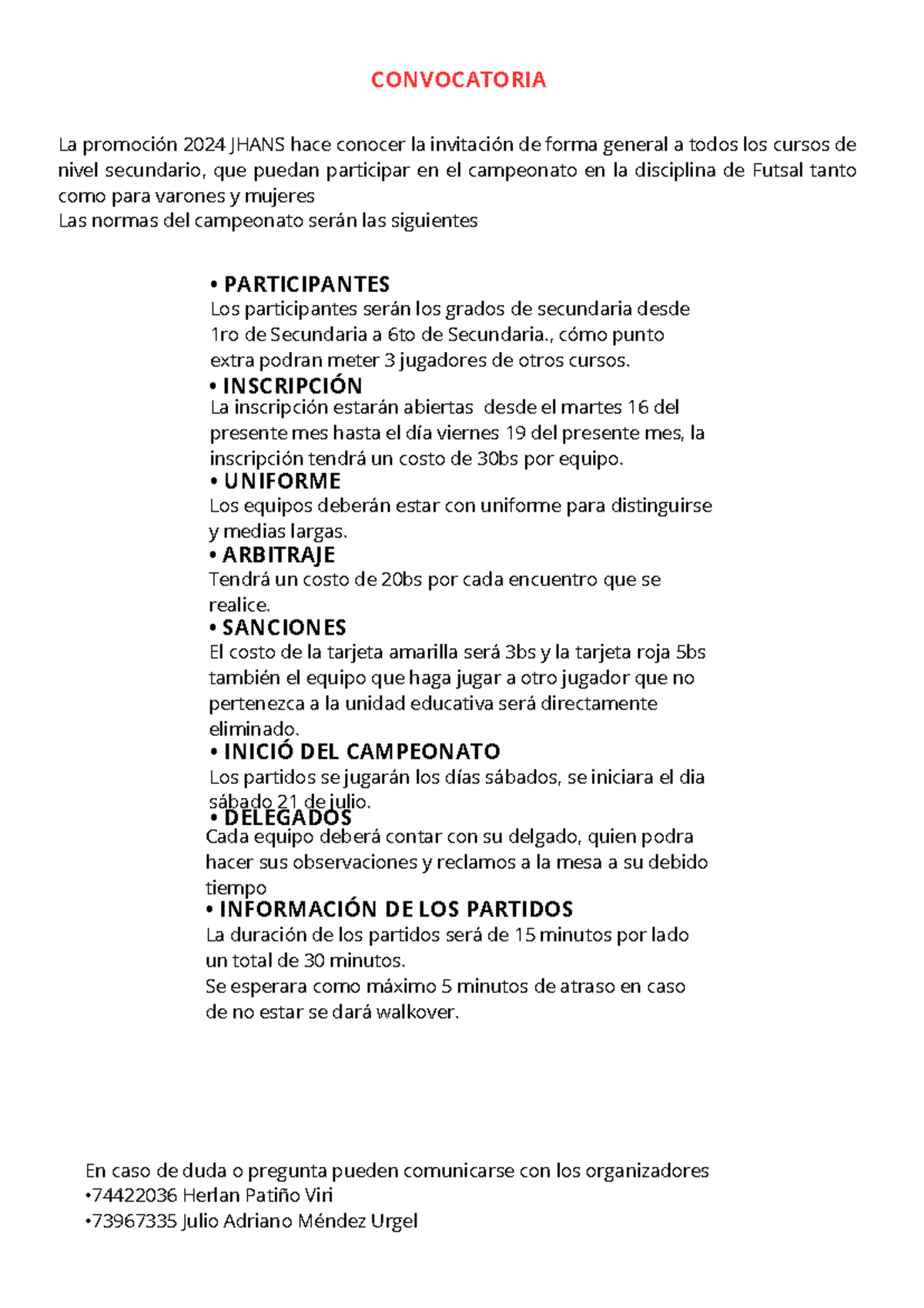 Convocatoria para el Campeonato de Futsal 2024: Normas y Detalles - Studocu