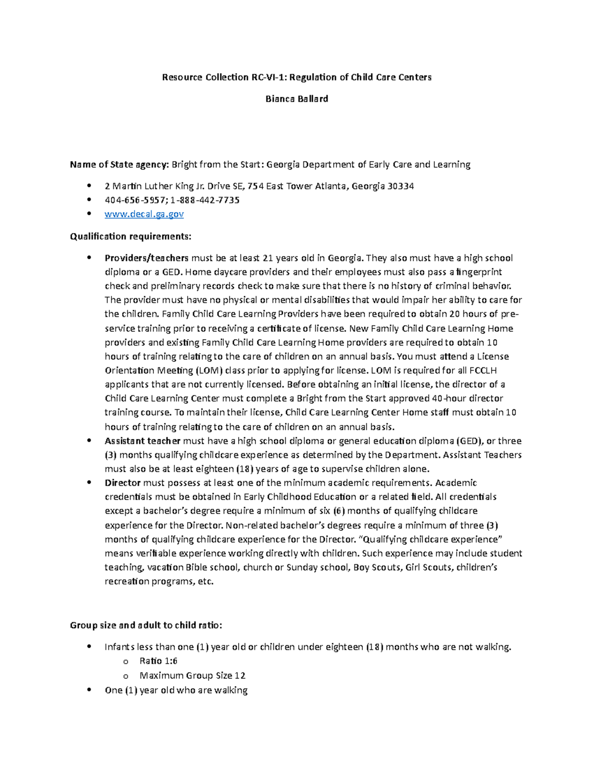 RC-VI-1 Regulations on Child Care Centers: A Resource by Bballard - Studocu