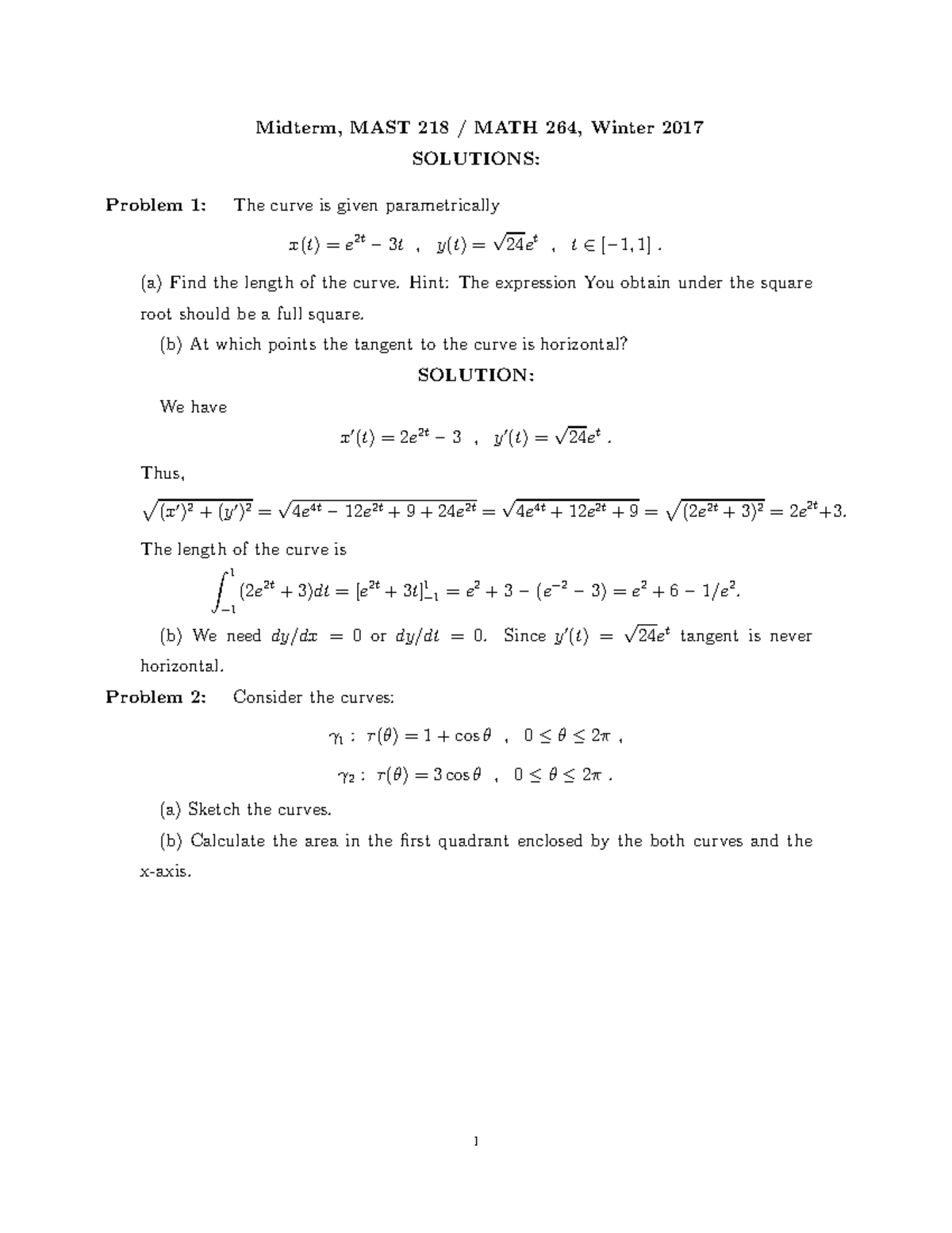 Midterm Solutions for MAST 218 / MATH 264 - 12 April 2017 - Studocu