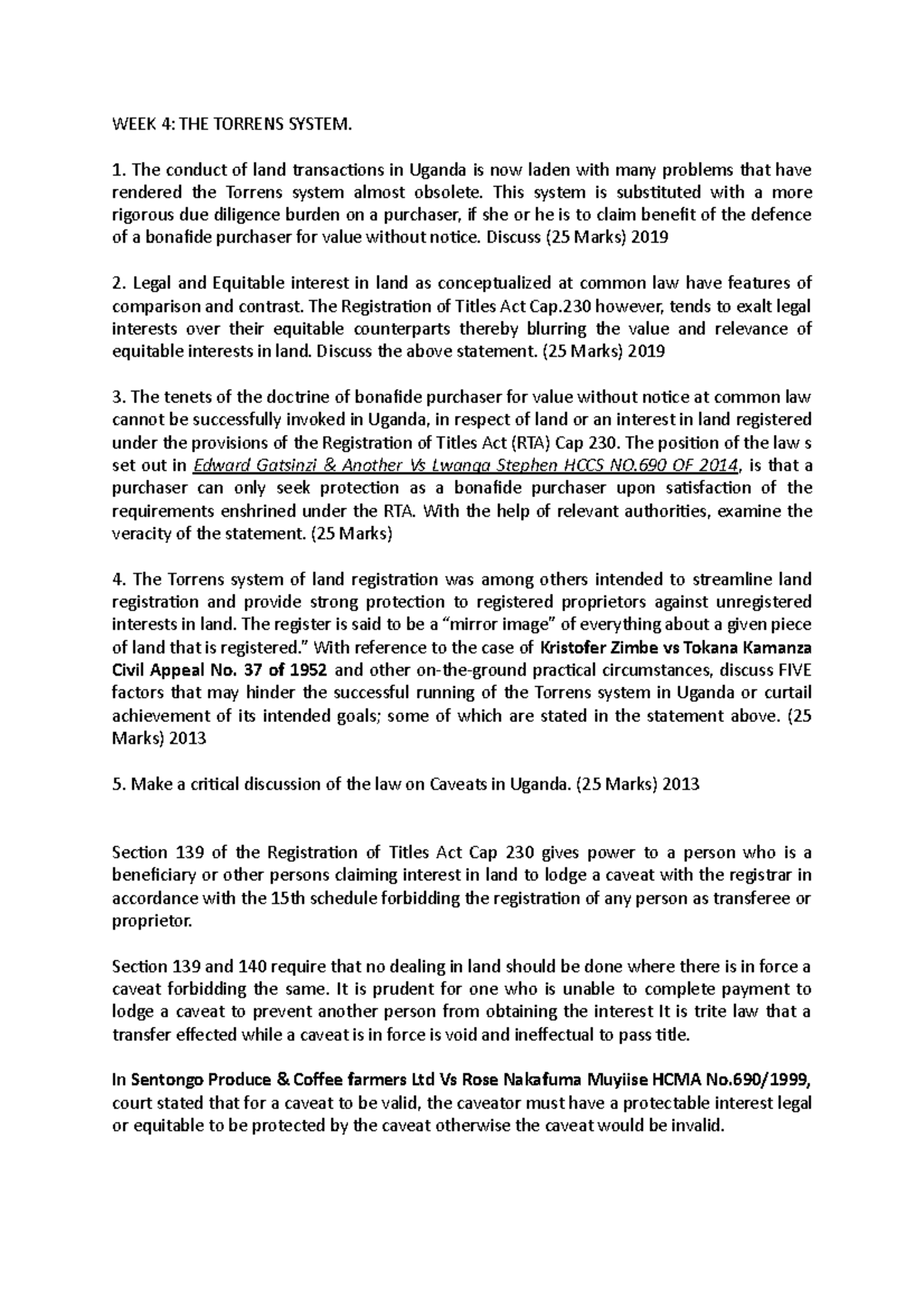 WEEK 4 - Analysis of the Torrens System in Uganda: Legal Challenges ...
