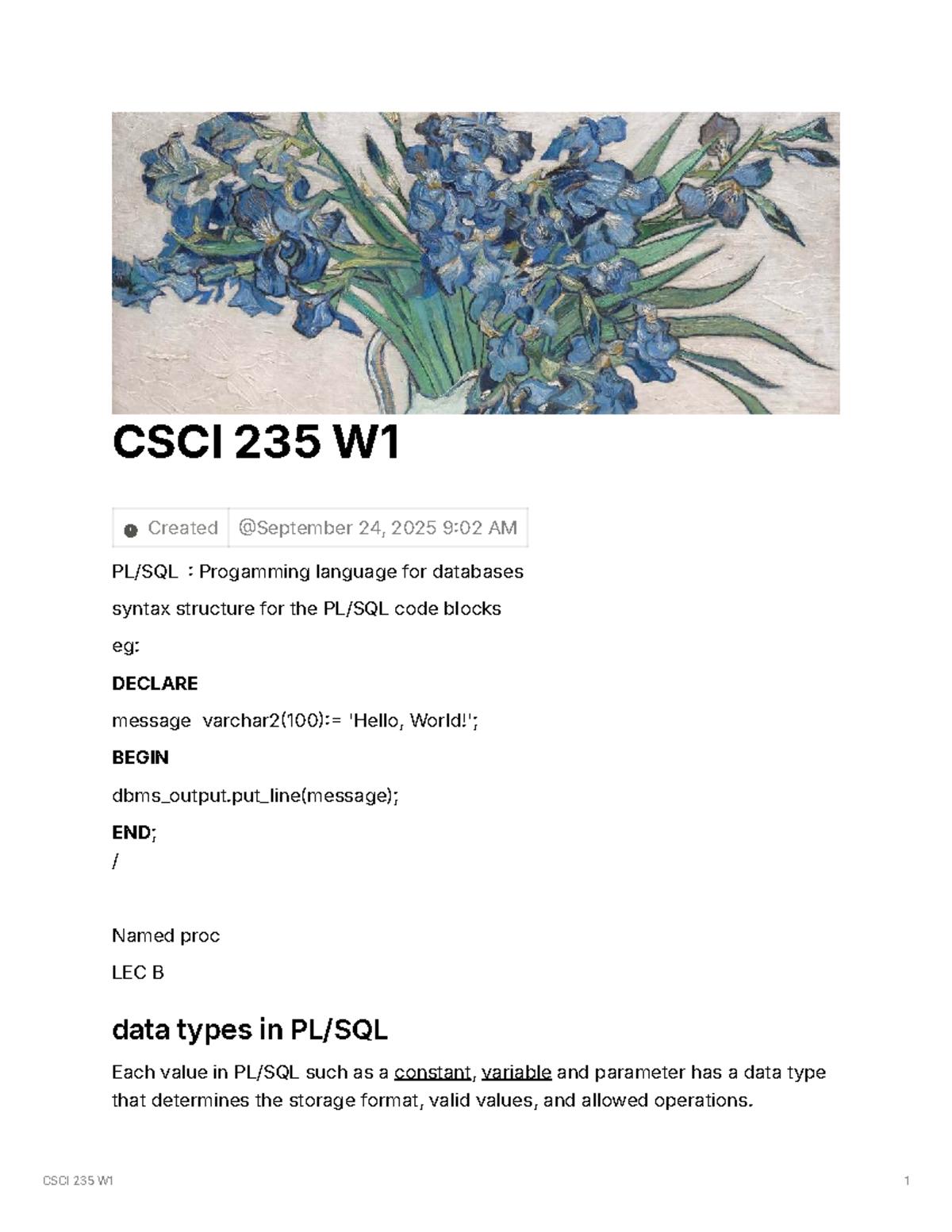 CSCI 235 LEC A W1 - Programming Language for Databases Notes - Studocu