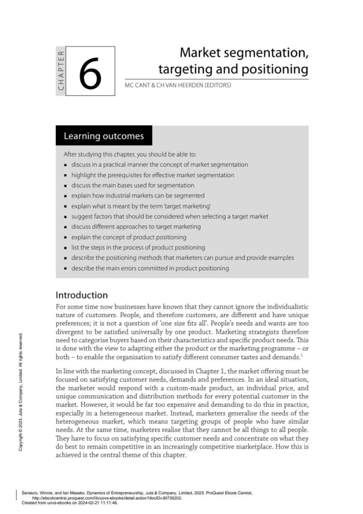 Dynamics of Entrepreneurship (3E): Market Segmentation, Targeting ...