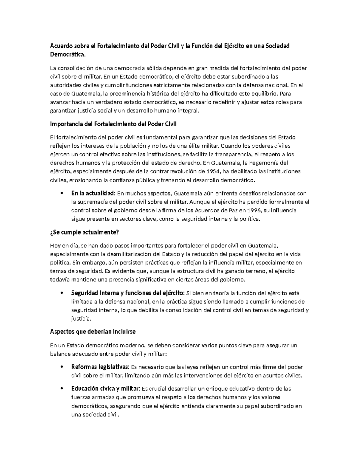 Fortalecimiento del Poder Civil y el Rol del Ejército en Guatemala ...
