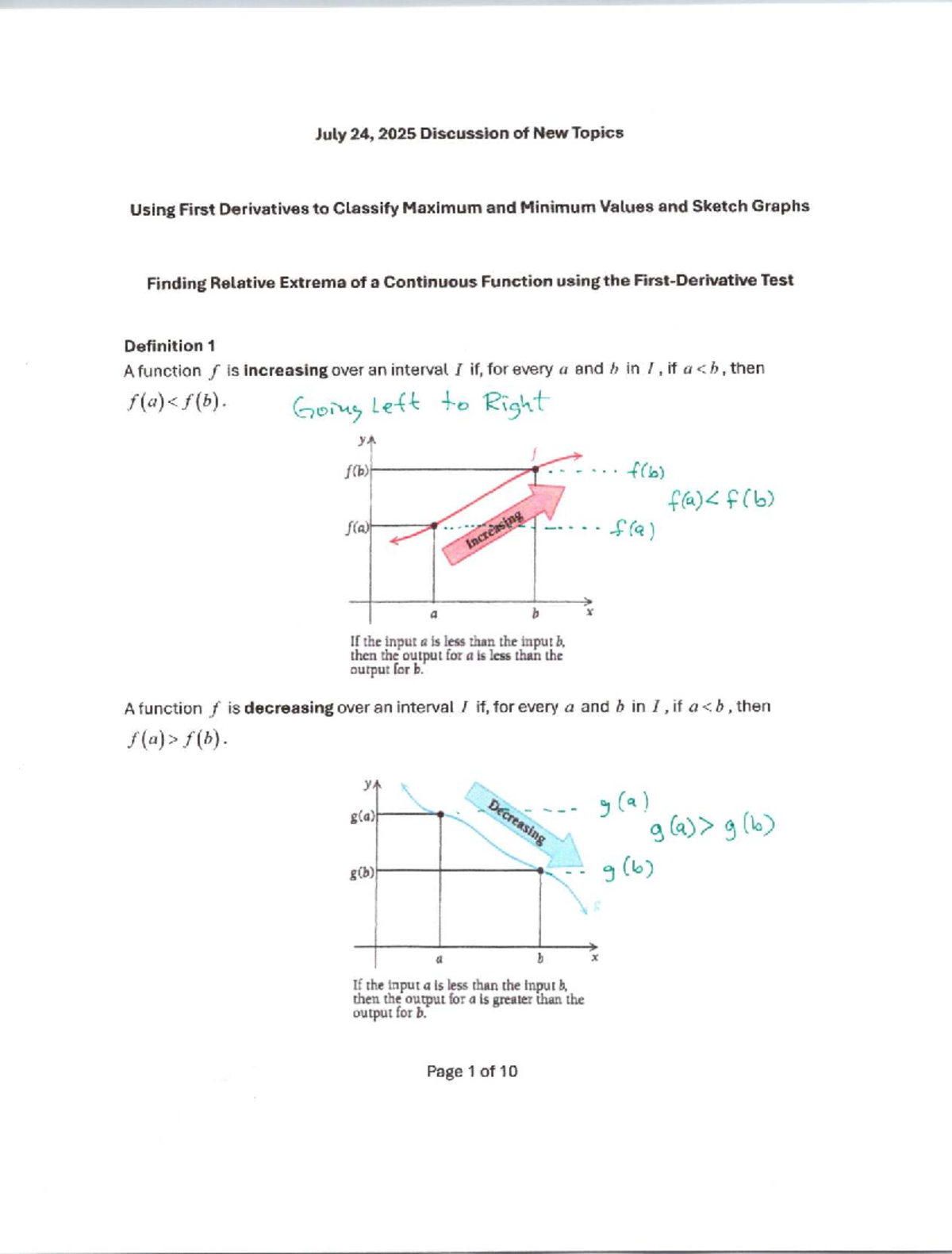 Final Exam Study Notes for ABC123: First Derivatives & Extrema - Studocu