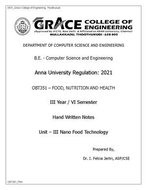 OBT351_FNH Unit II Notes: Nutrients and Food Additives for CSE VI - Studocu