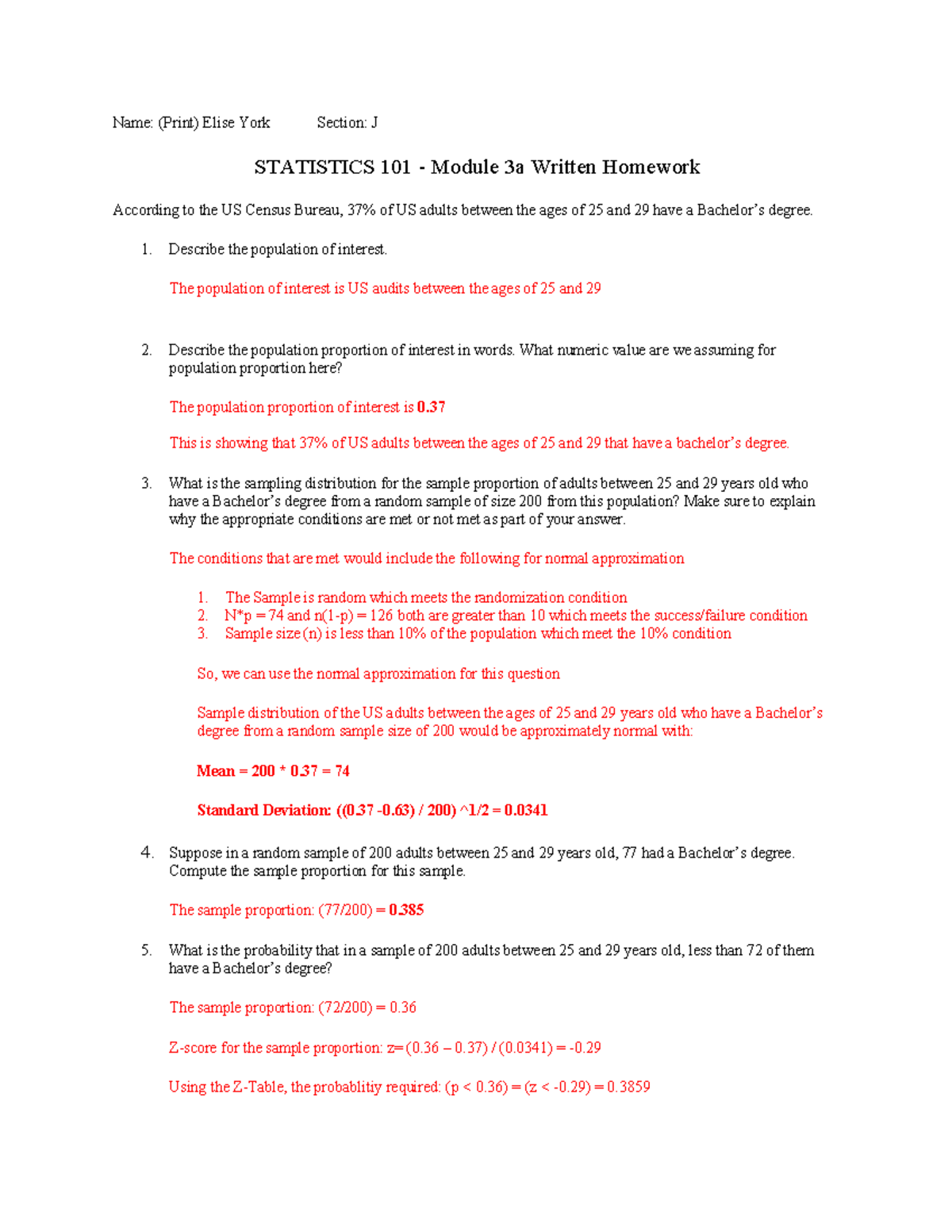 Statistics 101: Module 3a Written Homework Analysis - Studocu