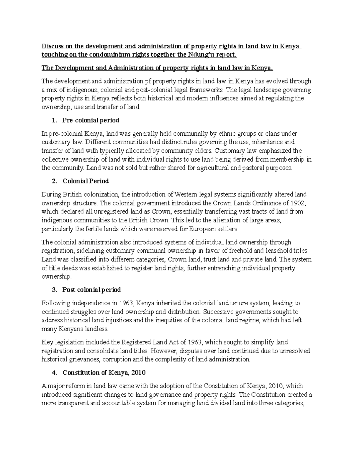 Property Rights Development and Administration in Land Law in Kenya: A ...