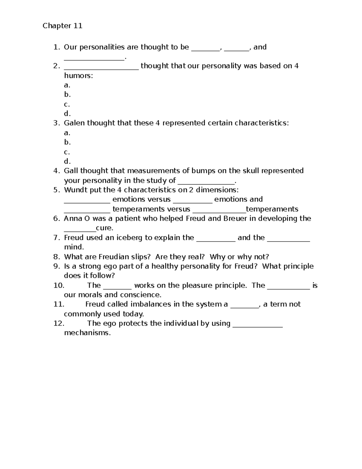 Chapter 11 Review Notes: Personality Theories and Key Concepts - Studocu