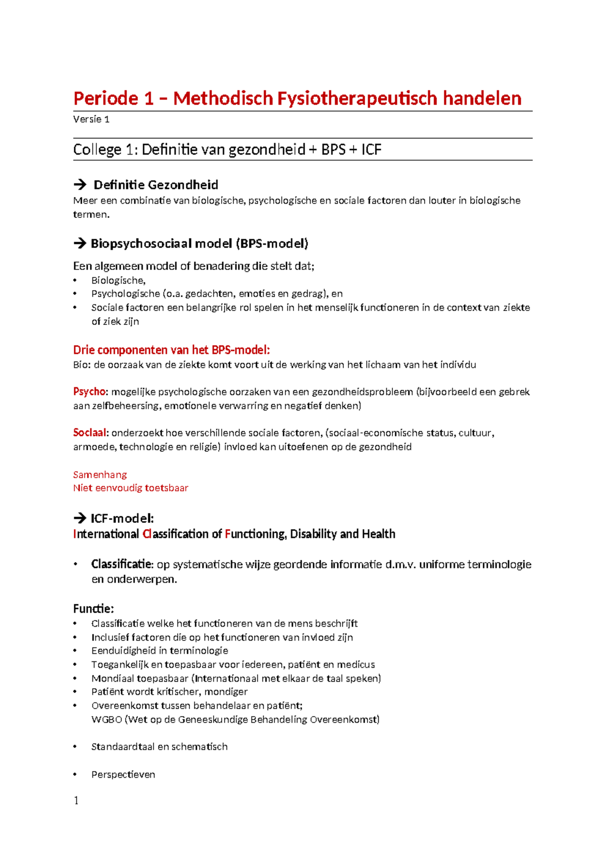 Samenvatting MFH: Methodisch Fysiotherapeutisch Handelen - College ...