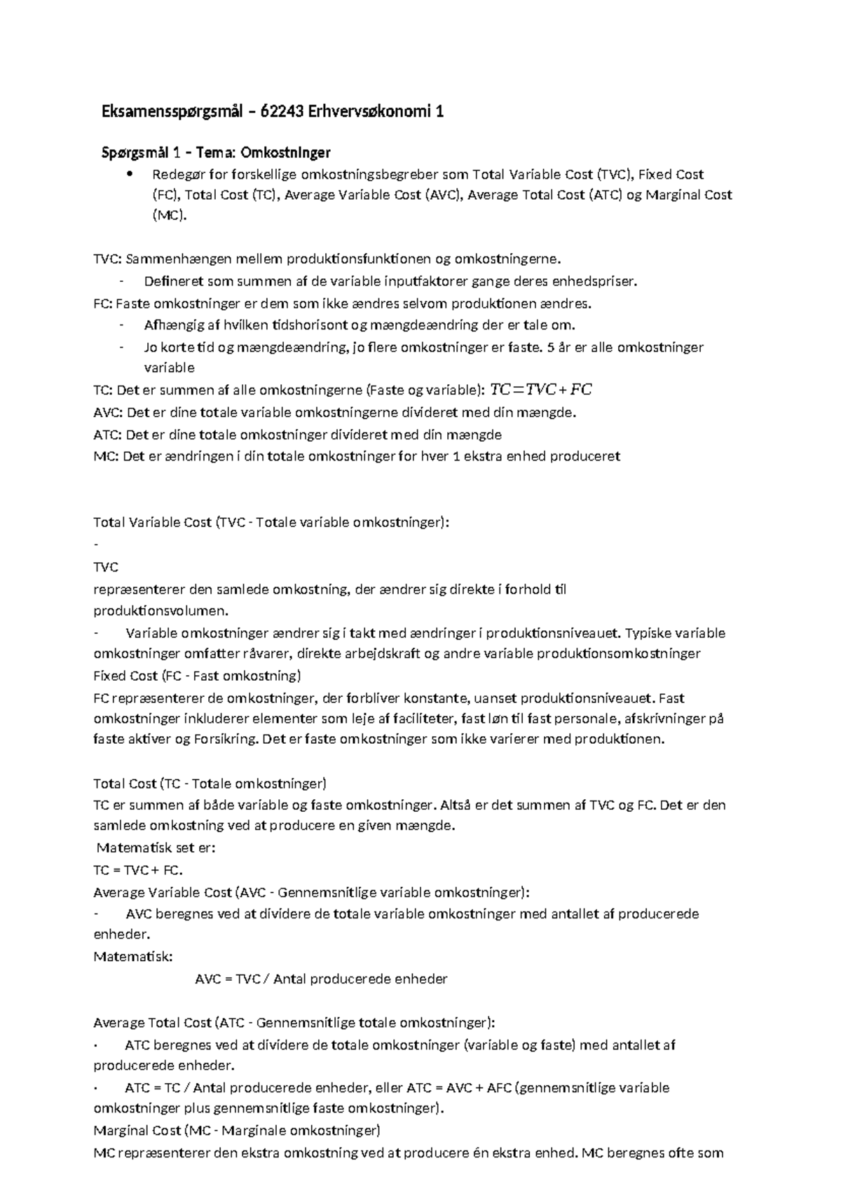 Eksamensspørgsmål & Svar i Erhvervsøkonomi - 62243 Aug 2023 - Studocu