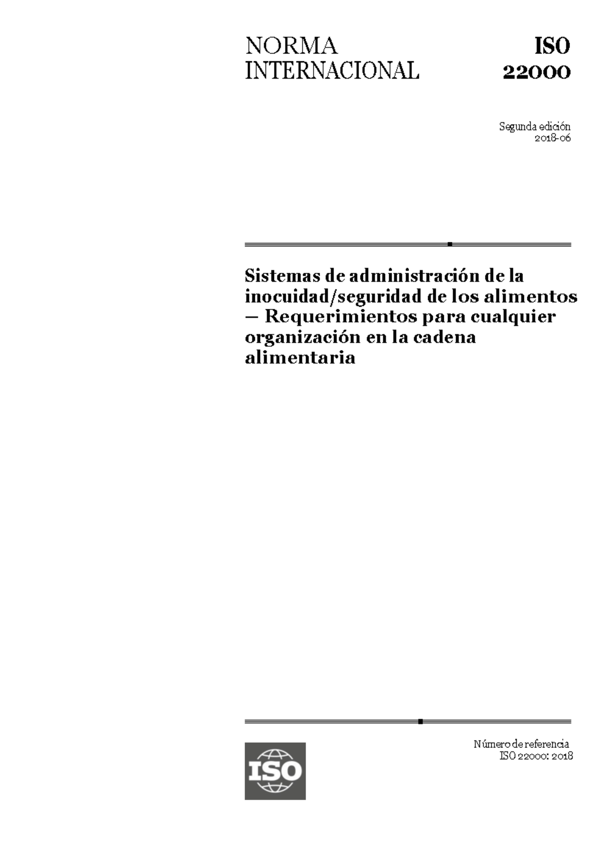Norma ISO 22000:2018 - Sistemas de Gestión de Inocuidad Alimentaria ...