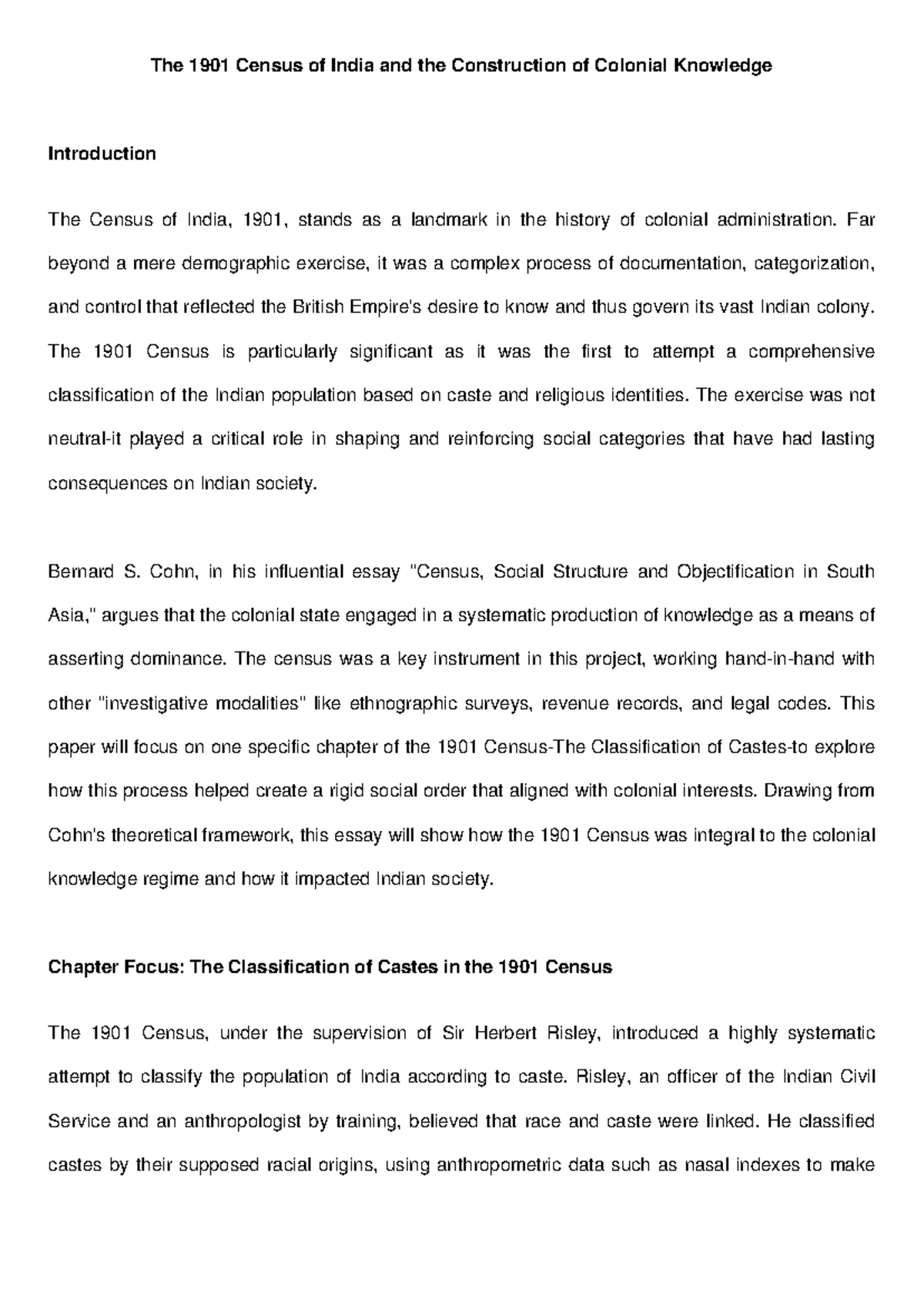 Census of India 1901: Colonial Knowledge and Caste Classification ...