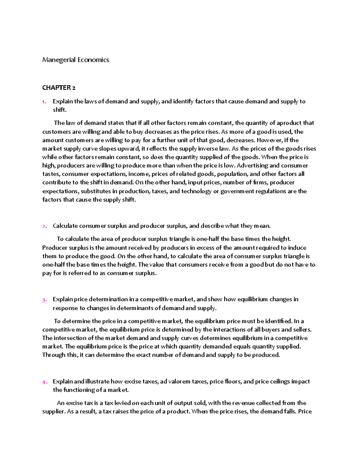 Chapter 2 - hope it helps - Manegerial Economics CHAPTER 2 Explain the ...
