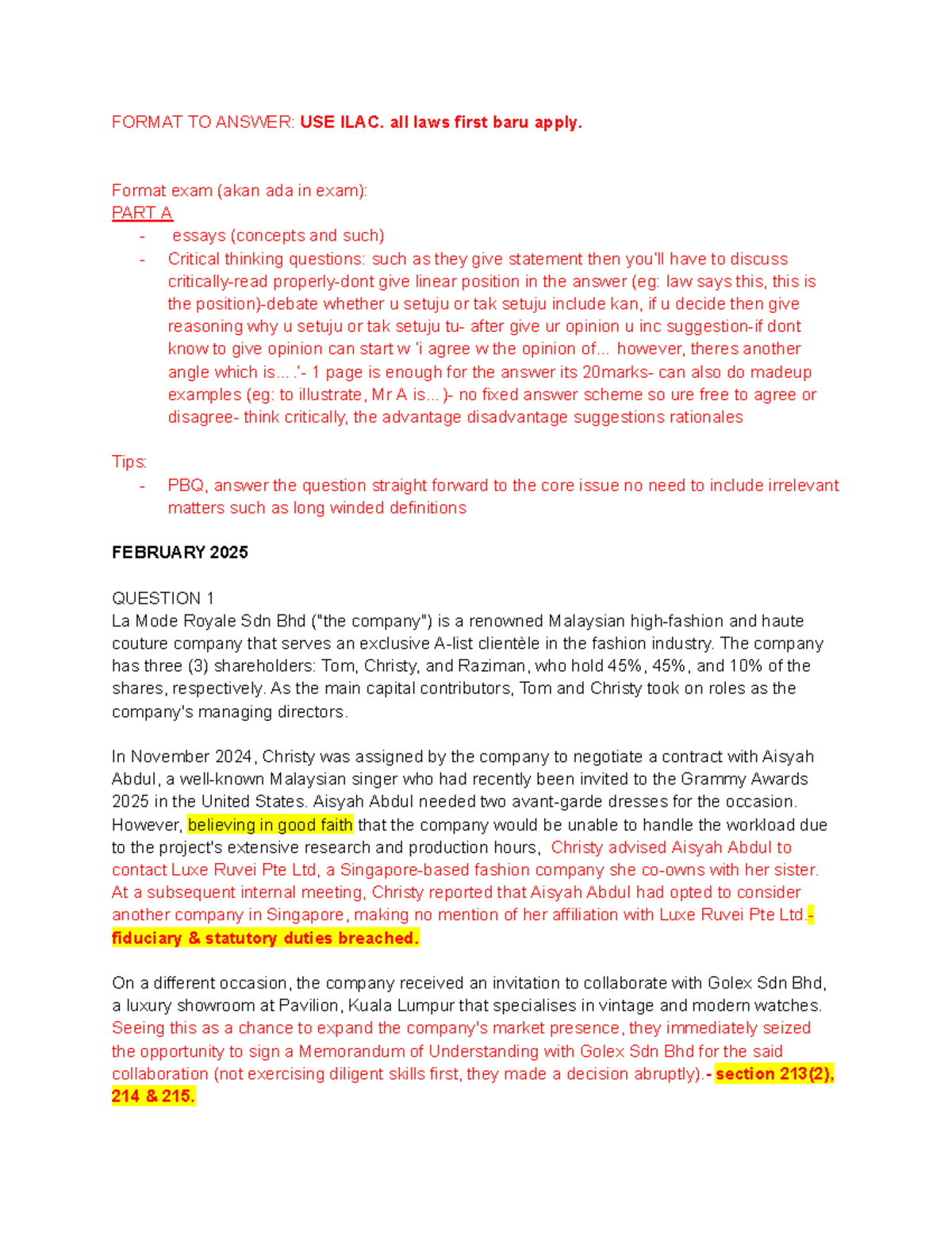 CORP EXAM Format: ILAC Method for Analyzing Duties & Conflicts - Studocu
