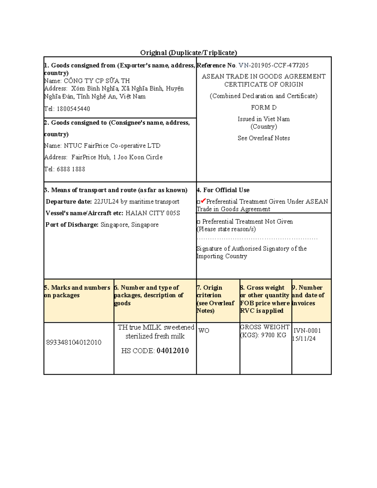 Co-form D - ASEAN TRADE IN GOODS Agreement E-LOG NHÓM 6 - Studocu