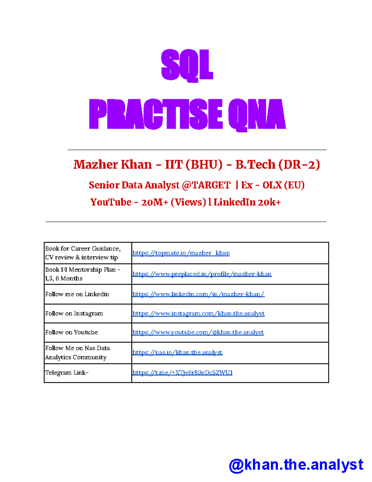 SQL Practice Questions & Answers for B.Tech Data Analysts - Studocu