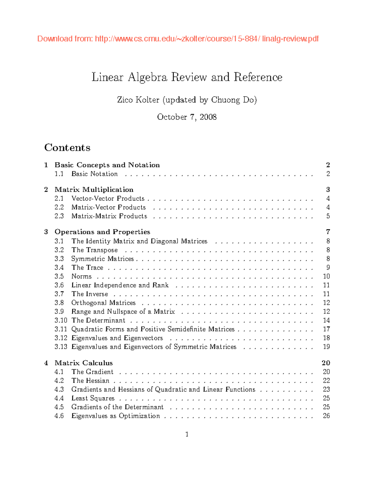 Linear Algebra Review: Key Concepts and Operations (Course Code: LA101 ...
